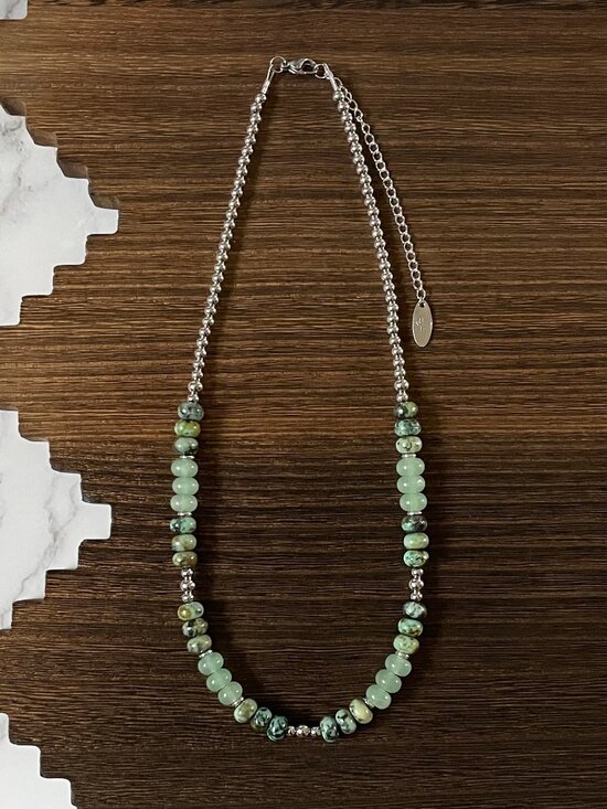Red Saguaro Trading Post Jewelry - Handmade Mixed Green Gemstone Rondelle Western Pearl Necklace 19 inch